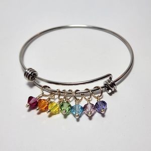 Handmade Swarovski Crystal Chakra on Stainless Steel  Bangle
